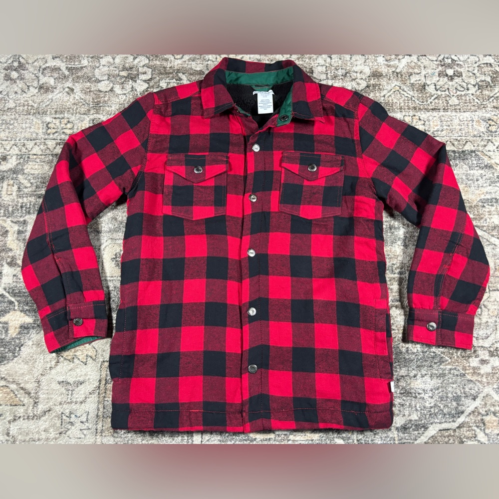 Tommy Bahama Boy Red Checked Flannel Shacket jacket Sherpa‎ Lined Size XL (14)